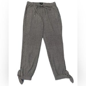 Women’s WHBM Jogger Dress Pants Pull On Drawstring Black White Geometric Bows 4